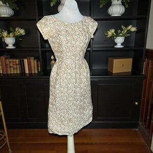 Vintage 50s 60s Champagne Gold Brocade Tinsel Wiggle  Cocktail Tea Dress